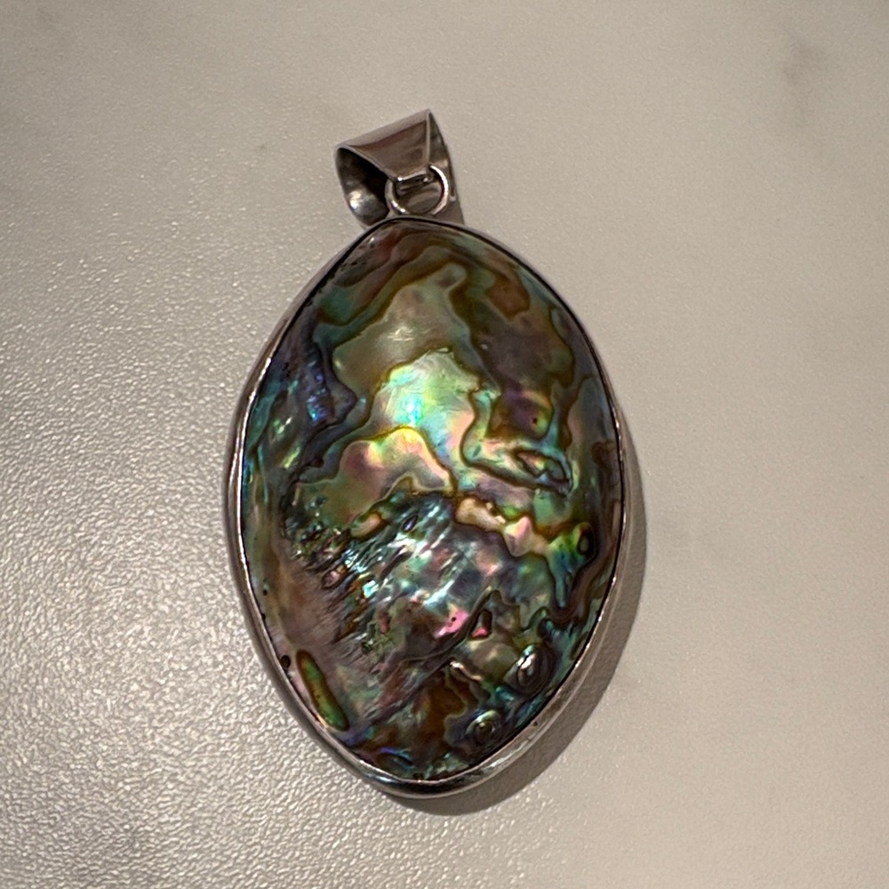 Iridescent Abalone Shell 925 Sterling Silver Necklace Pendant